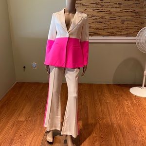 Zcrave Cream And Neon Pink Blazer & Pants Set Size S